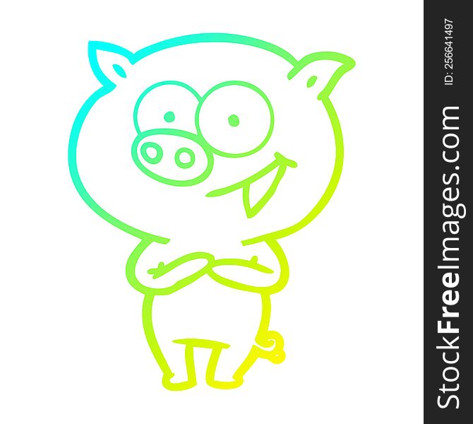 Cold Gradient Line Drawing Cheerful Pig Cartoon