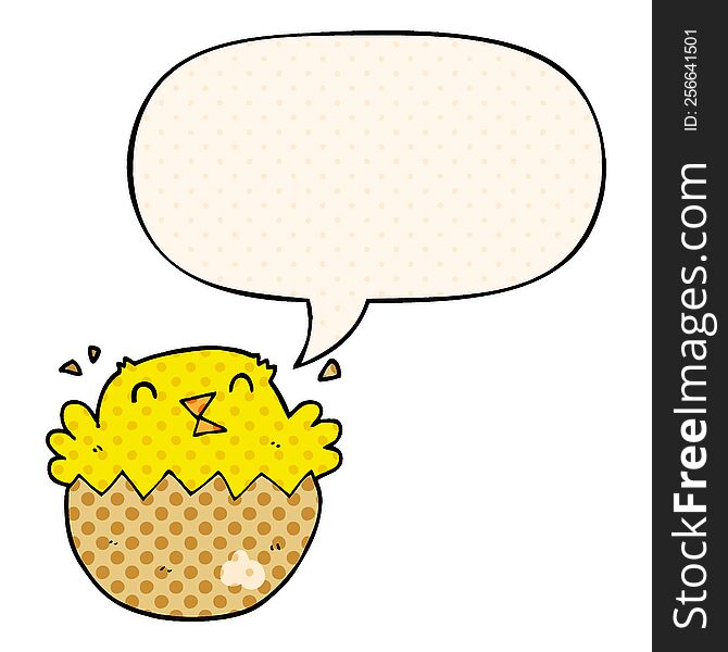 Cartoon Hatching Chick And Speech Bubble In Comic Book Style
