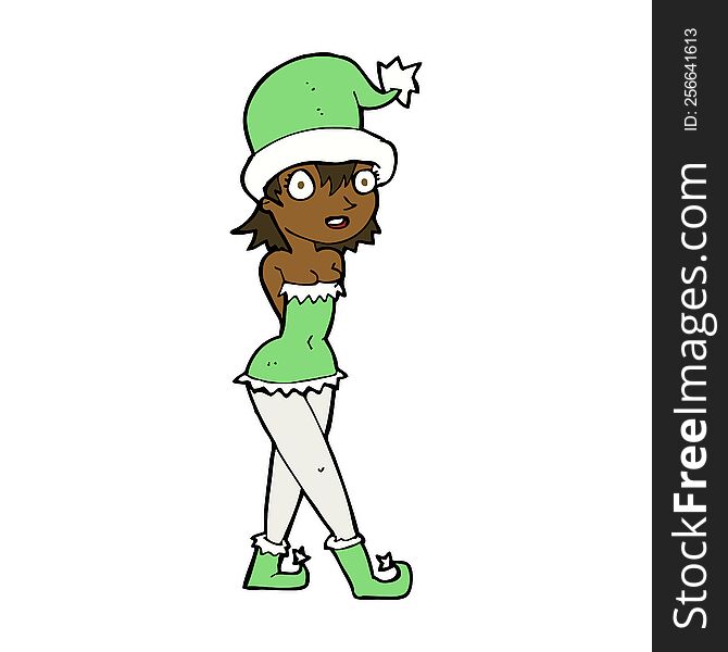 cartoon woman in christmas elf costume