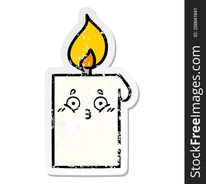 distressed sticker of a cute cartoon lit candle