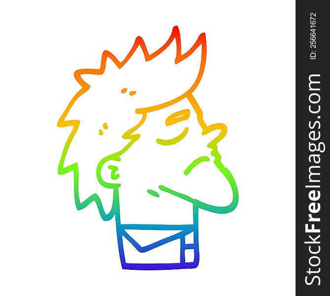 Rainbow Gradient Line Drawing Cartoon Arrogant Man