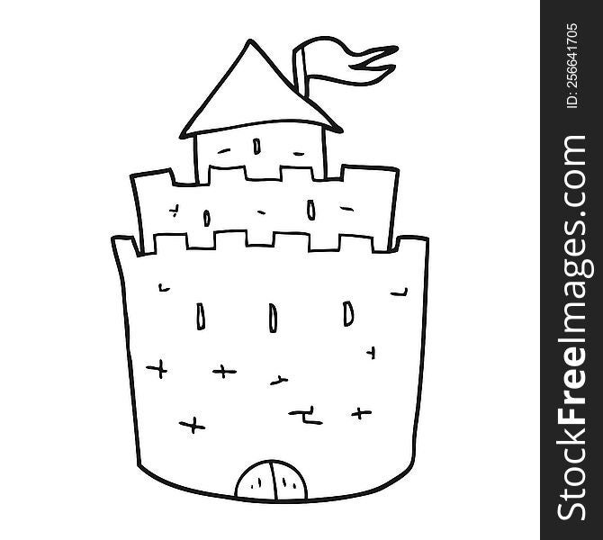 freehand drawn black and white cartoon castle