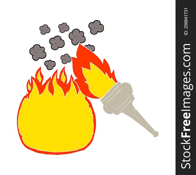 Flat Color Illustration Of A Cartoon Flaming Torch