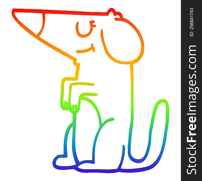 rainbow gradient line drawing of a cartoon well behaved dog