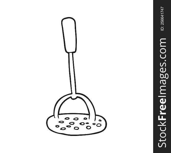 freehand drawn black and white cartoon potato masher