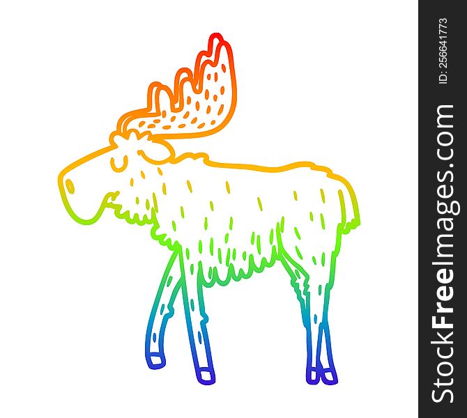 Rainbow Gradient Line Drawing Cartoon Moose