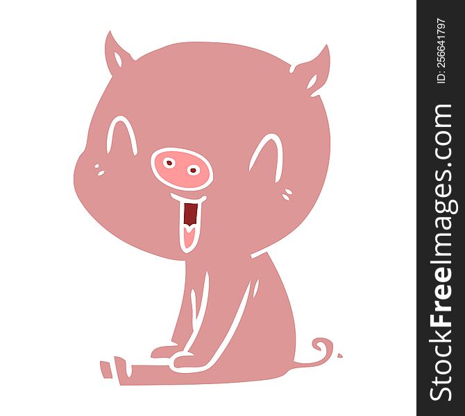 Happy Flat Color Style Cartoon Pig Sitting
