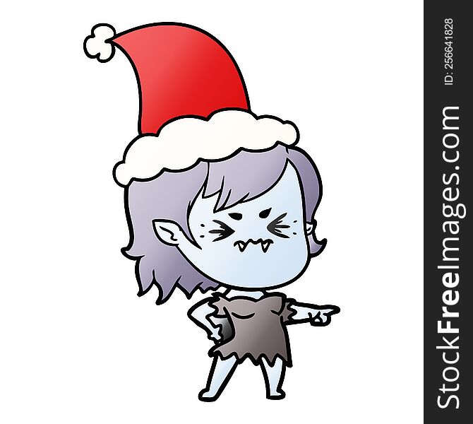 Annoyed Gradient Cartoon Of A Vampire Girl Wearing Santa Hat