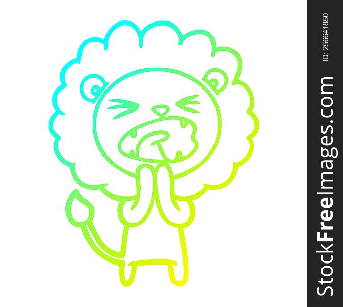 cold gradient line drawing of a cartoon lion praying