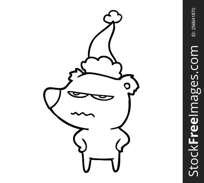 Angry Bear Polar Line Drawing Of A Wearing Santa Hat