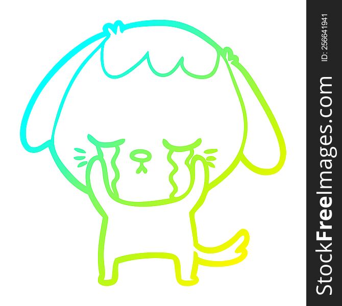 Cold Gradient Line Drawing Cute Puppy Crying Cartoon