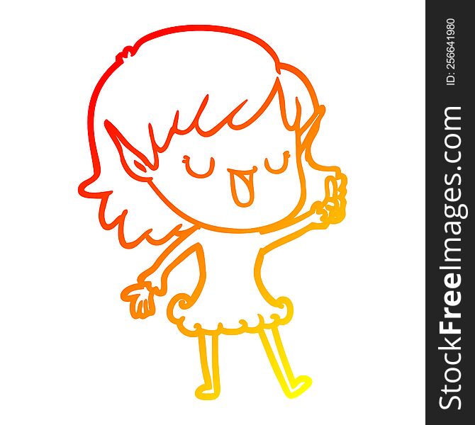 warm gradient line drawing of a cartoon elf girl