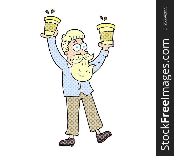 cartoon man with coffee cups