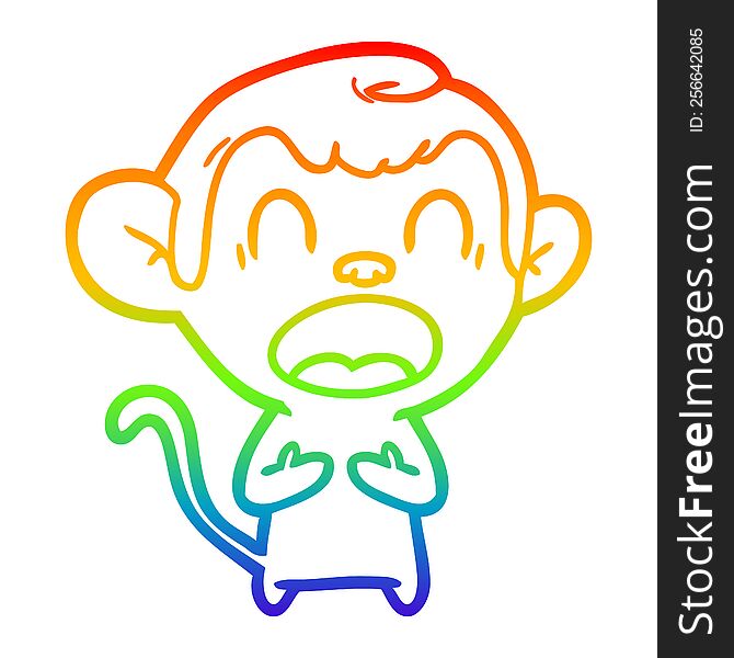 Rainbow Gradient Line Drawing Shouting Cartoon Monkey