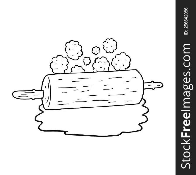 freehand drawn black and white cartoon rolling pin