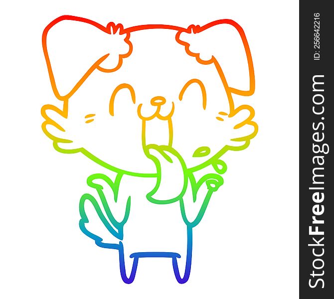 Rainbow Gradient Line Drawing Cartoon Panting Dog Shrugging Shoulders