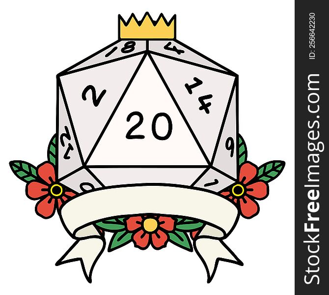 Natural 20 Critical Hit D20 Dice Roll Illustration