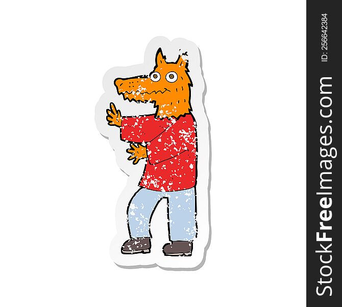 retro distressed sticker of a cartoon funny fox man