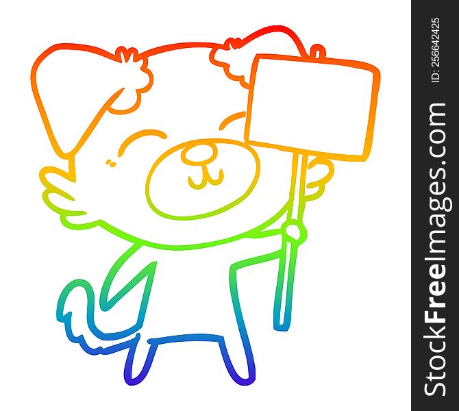 Rainbow Gradient Line Drawing Cartoon Dog With Protest Sign