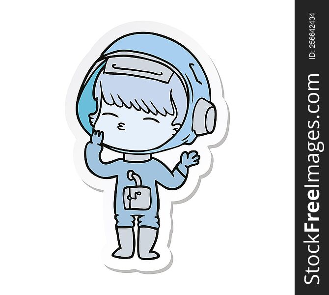 sticker of a cartoon curious astronaut wondering