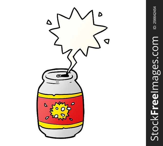 cartoon can of soda with speech bubble in smooth gradient style