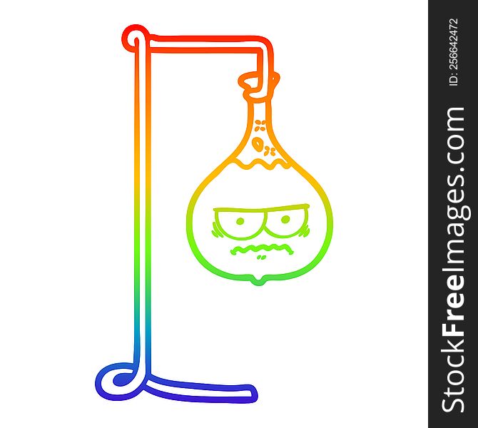 rainbow gradient line drawing of a angry cartoon science experiment