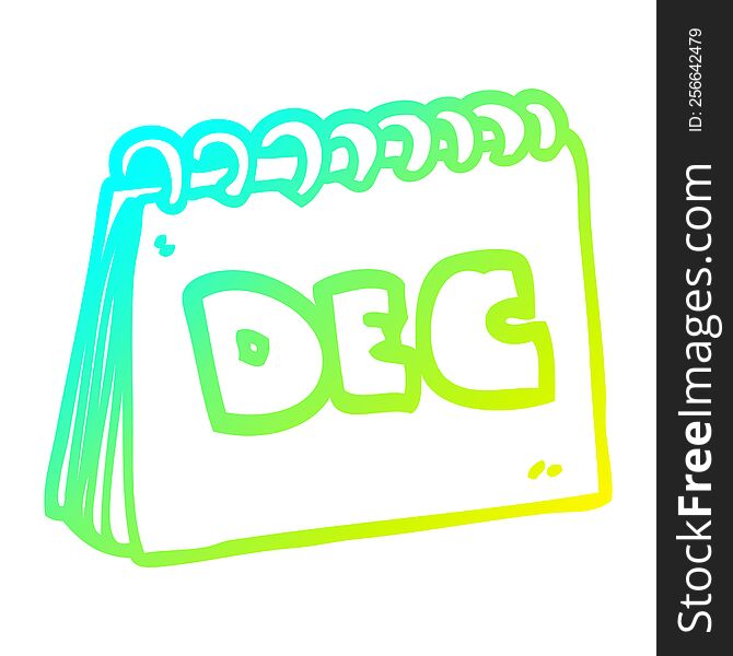 cold gradient line drawing cartoon calendar showing month of december