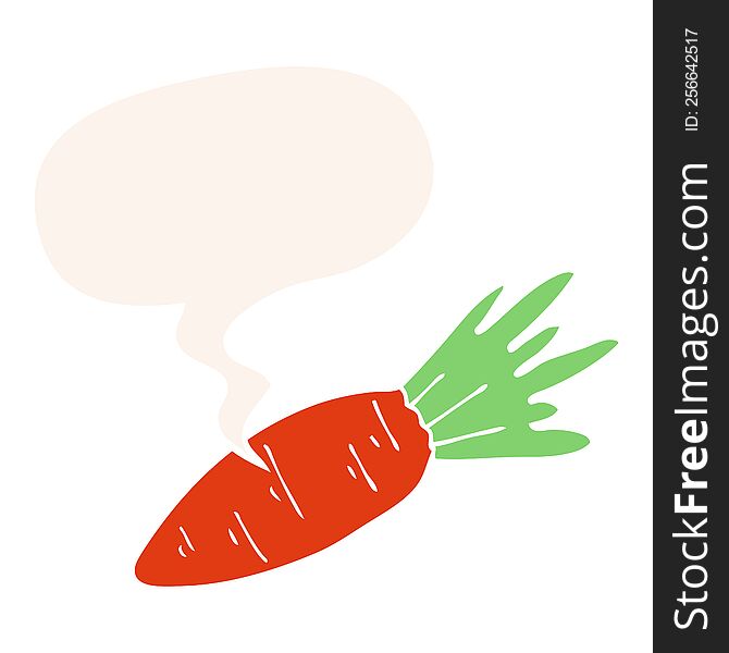 Cartoon Carrot And Speech Bubble In Retro Style