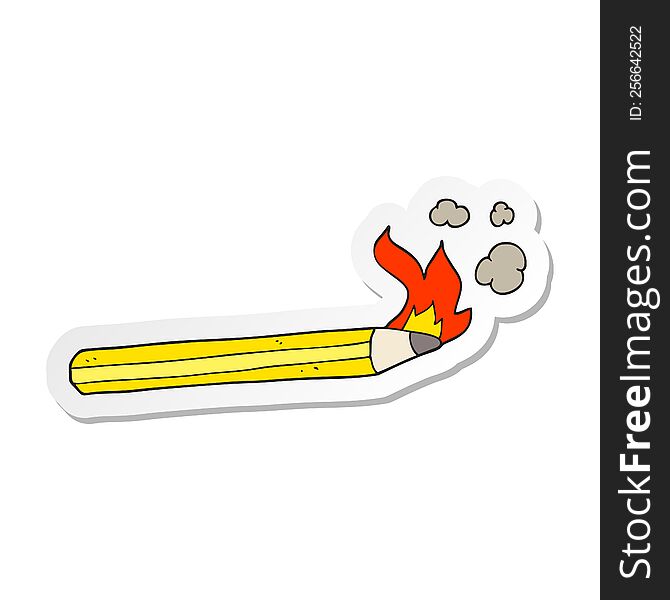 Sticker Of A Cartoon Flaming Pencil