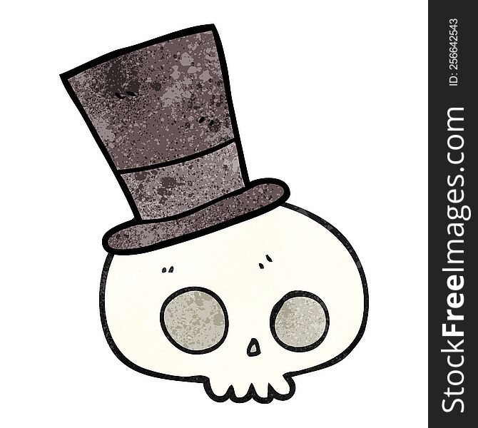 Textured Cartoon Skull Wearing Top Hat