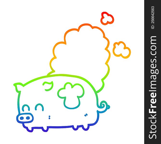 rainbow gradient line drawing of a cartoon smelly pig