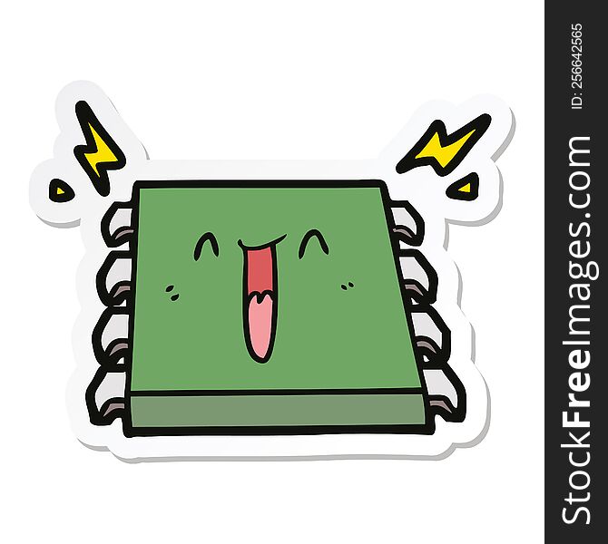 Sticker Of A Happy Computer Chip Cartoon