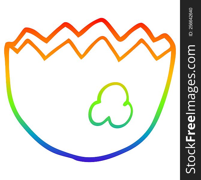 rainbow gradient line drawing of a cartoon cracked eggshell