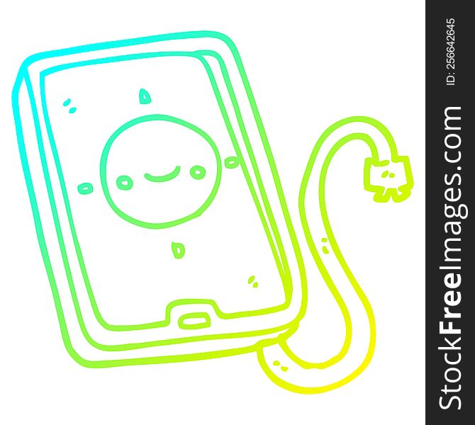 cold gradient line drawing of a cartoon mobile phone device