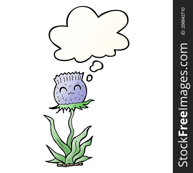cartoon thistle with thought bubble in smooth gradient style