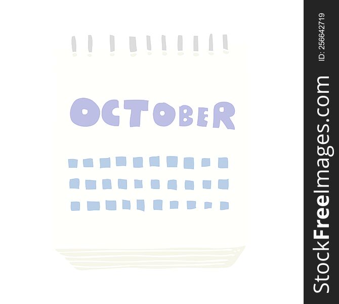 Flat Color Illustration Of A Cartoon Calendar Showing Month Of October