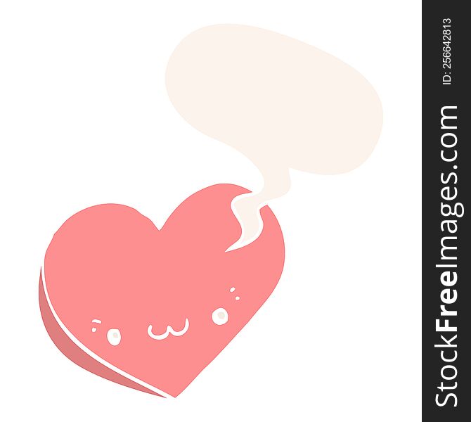 Cartoon Love Heart And Face And Speech Bubble In Retro Style