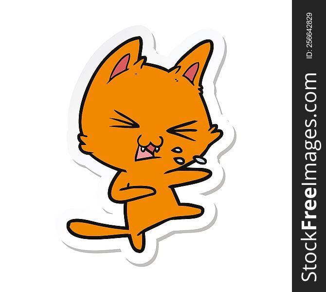 sticker of a cartoon cat hissing