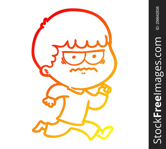 warm gradient line drawing of a cartoon angry man