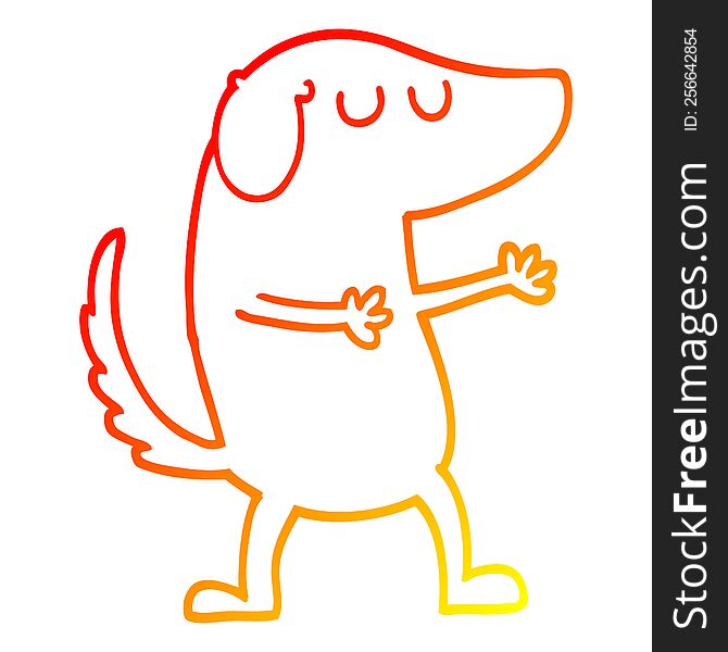 warm gradient line drawing of a cartoon happy dog