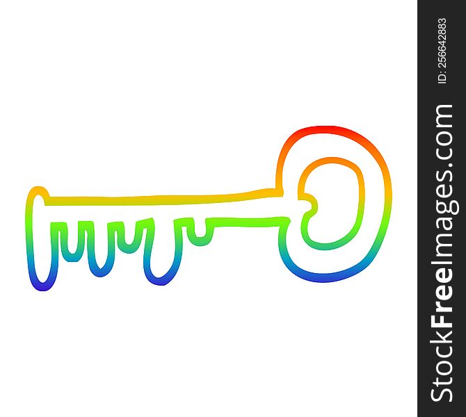 rainbow gradient line drawing of a cartoon metal key