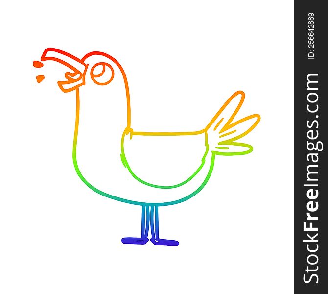 rainbow gradient line drawing of a cartoon seagull