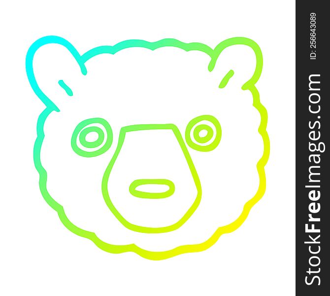 Cold Gradient Line Drawing Cartoon Bear Face