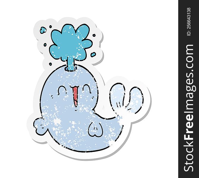 Distressed Sticker Of A Cartoon Whale Spouting Water