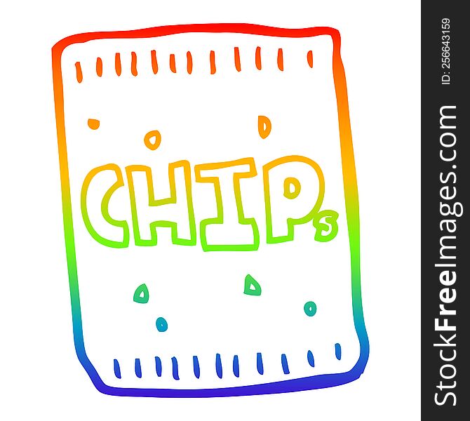 rainbow gradient line drawing of a cartoon packet of chips