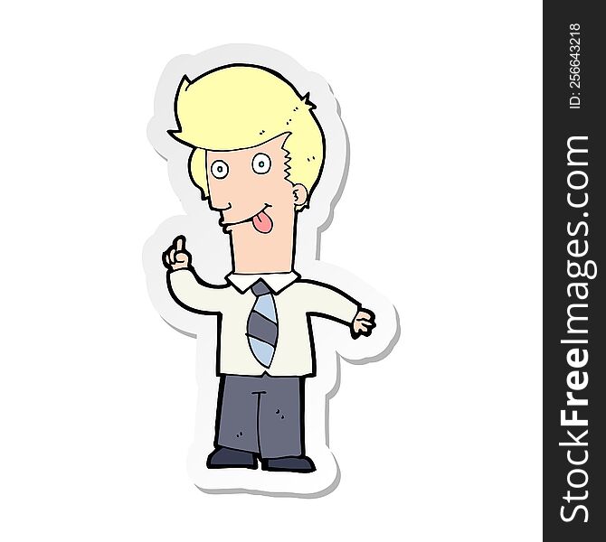 sticker of a cartoon office man with crazy idea