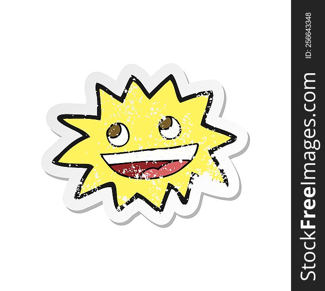 retro distressed sticker of a cartoon star with face