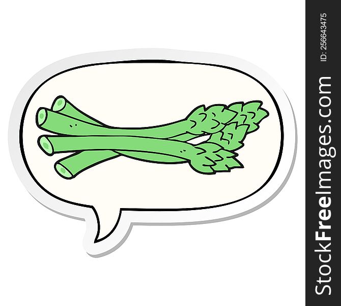 cartoon asparagus with speech bubble sticker. cartoon asparagus with speech bubble sticker