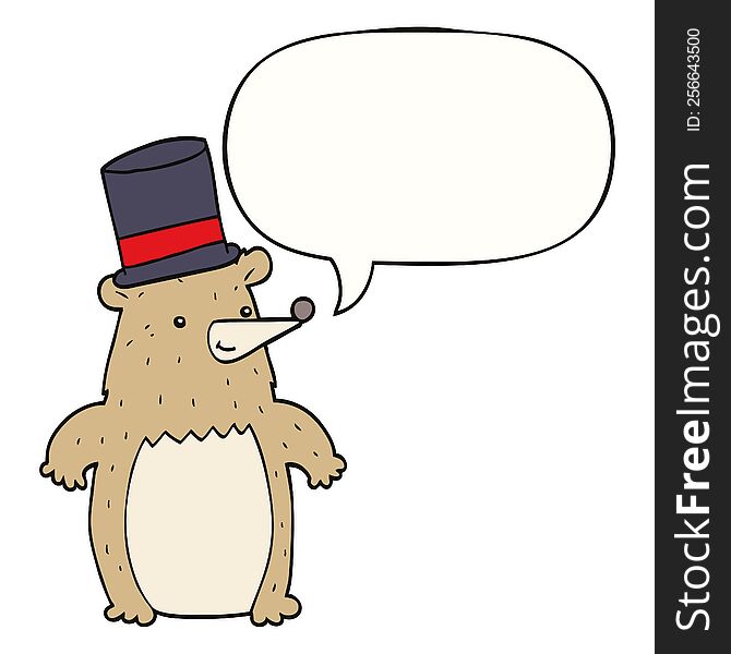 Cartoon Bear In Top Hat And Speech Bubble