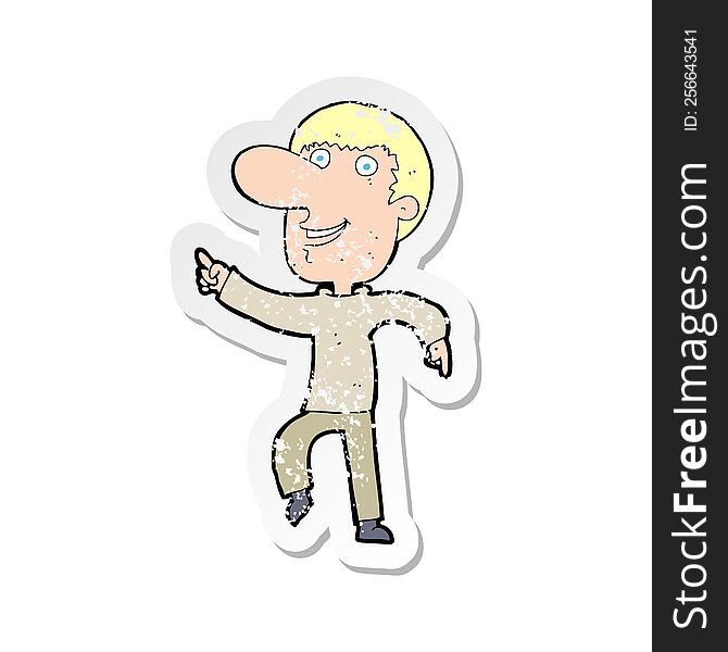 Retro Distressed Sticker Of A Cartoon Happy Man Dancing